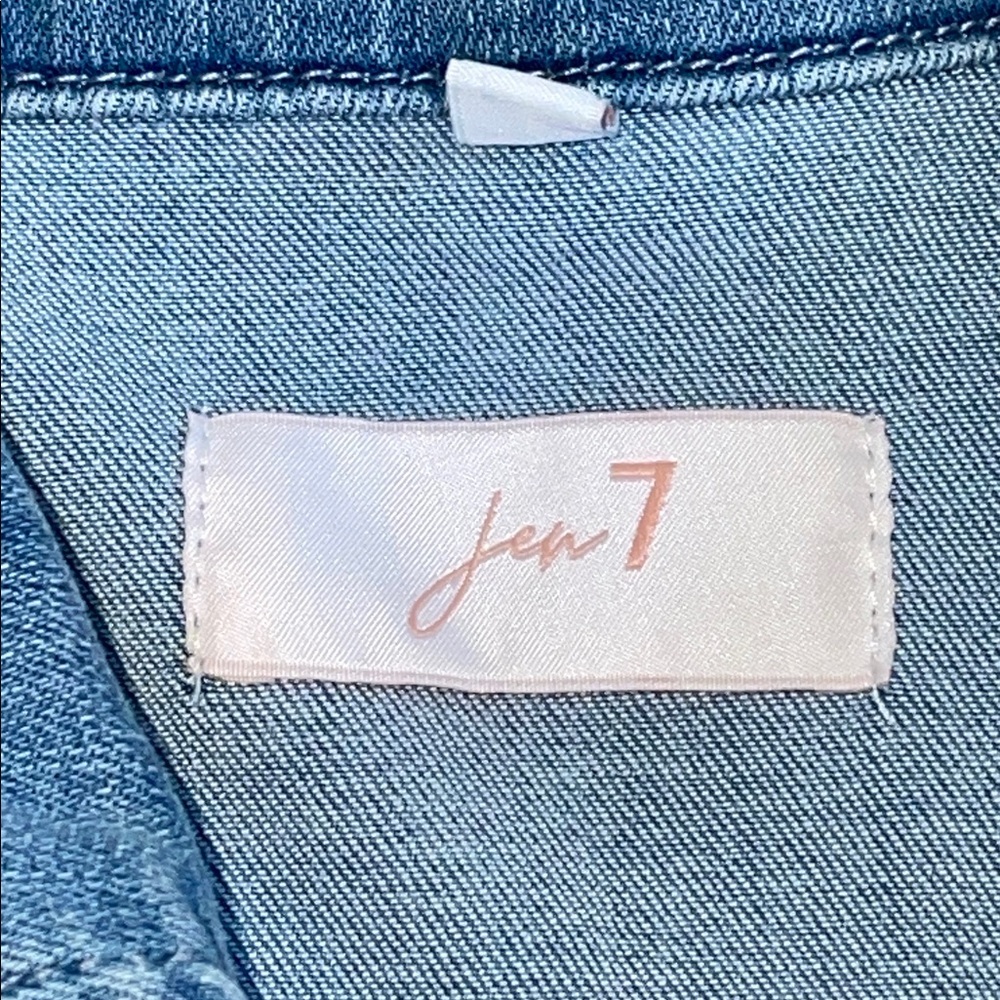 JEN7 by 7 For All Mankind Denim Shirt Dress | Large | Snap Front | Stretch Jean - Picture 6 of 11